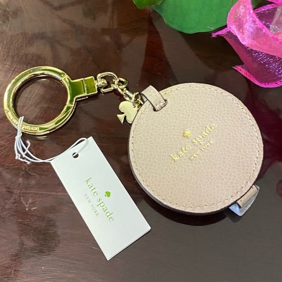 NWT KATE ♠️ SPADE LEATHER KEY CHAIN / FOB IN ROSE WITH MIRROR - Picture 1 of 7